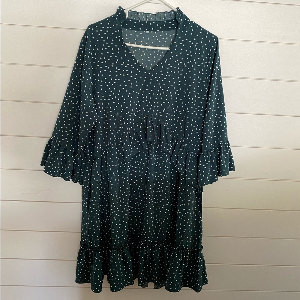 Polka Dot Teal Dress with Ruffles